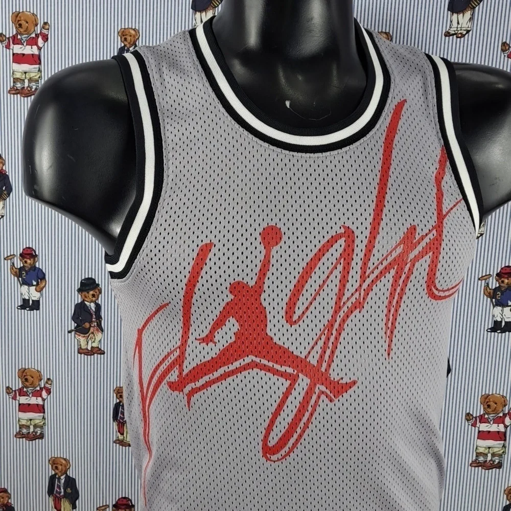 Jordan Brand flight jumpman spell out logo grey & red SM basketball jersey